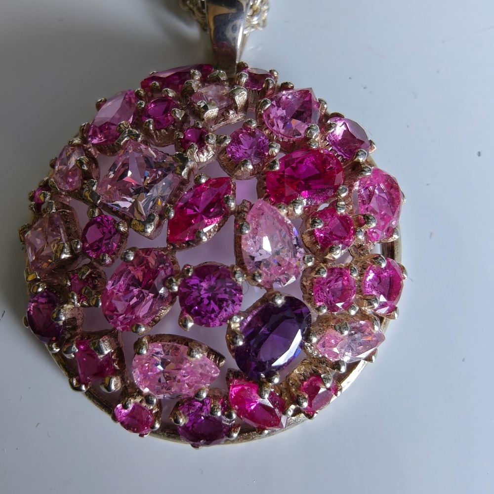 Sapphire, amethyst, tourmaline gemstones pendant chain necklace signed JCM